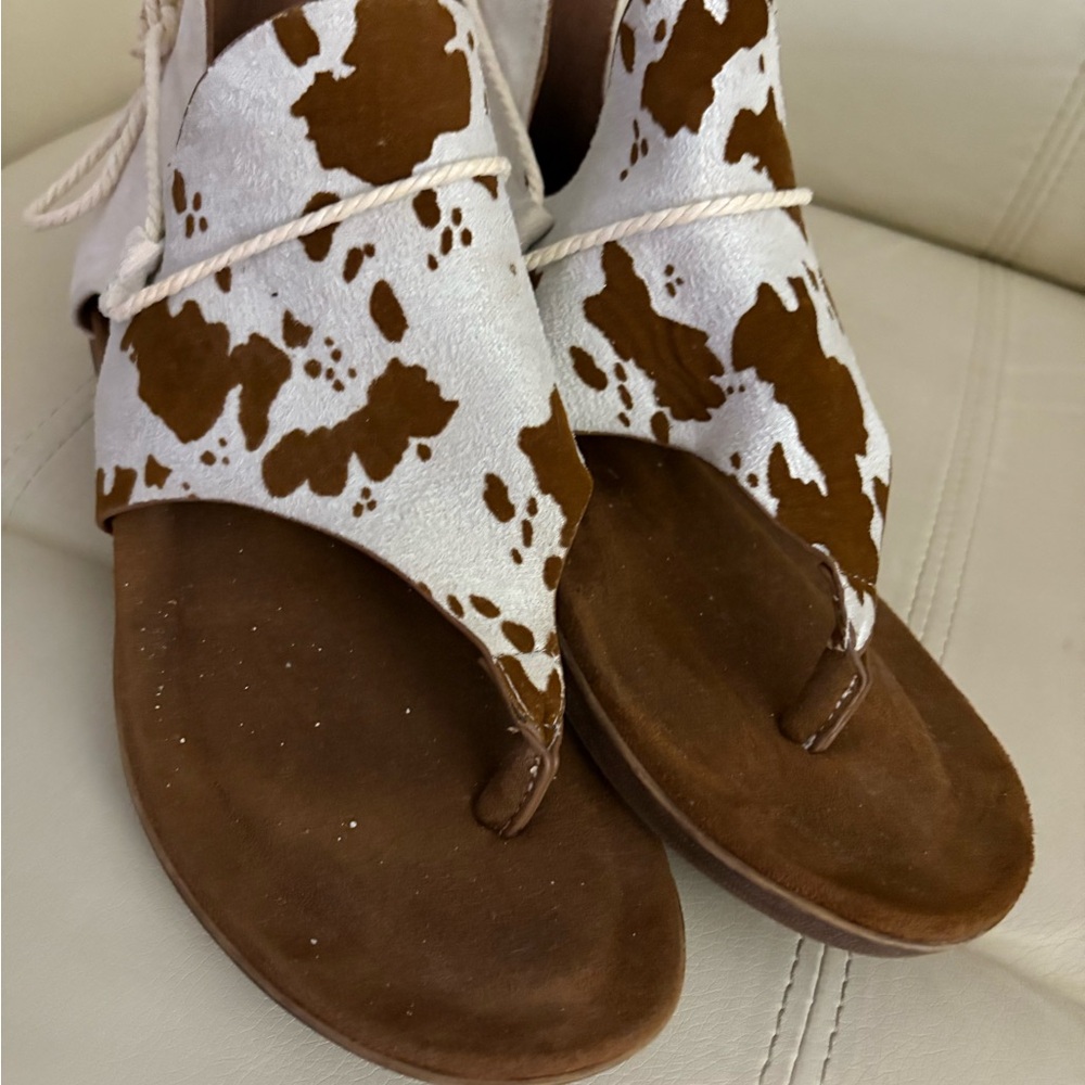 Pierre Dumas Cow Print Brown and White Sandals